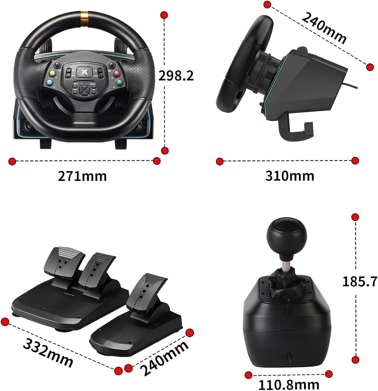 NBCP Racing Wheel Gaming Steering 1080 Driving Sim Car Simulator Pedals Gear