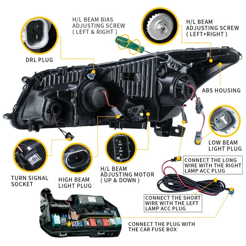 VLAND Honda Accord 2008-2012 SEQUENTIAL Dynamic Animation LED DRL Headlights LHD