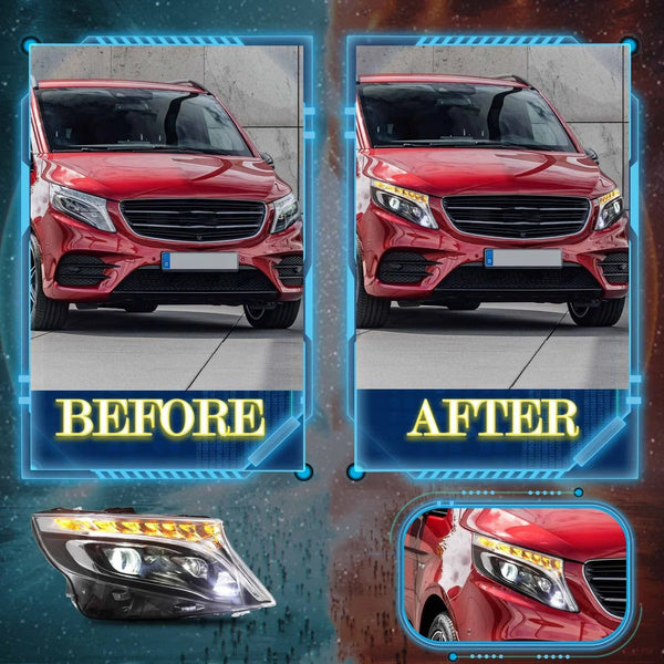 VLAND EU Pair Mercedes Metris Vito 14-23 LED DRL Lightbar Halo Headlights LHD