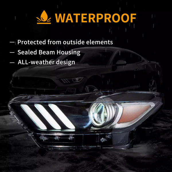 VLAND Pair 2015-2017 Ford Mustang LED DRL Projector Aftermarket Headlights LHD