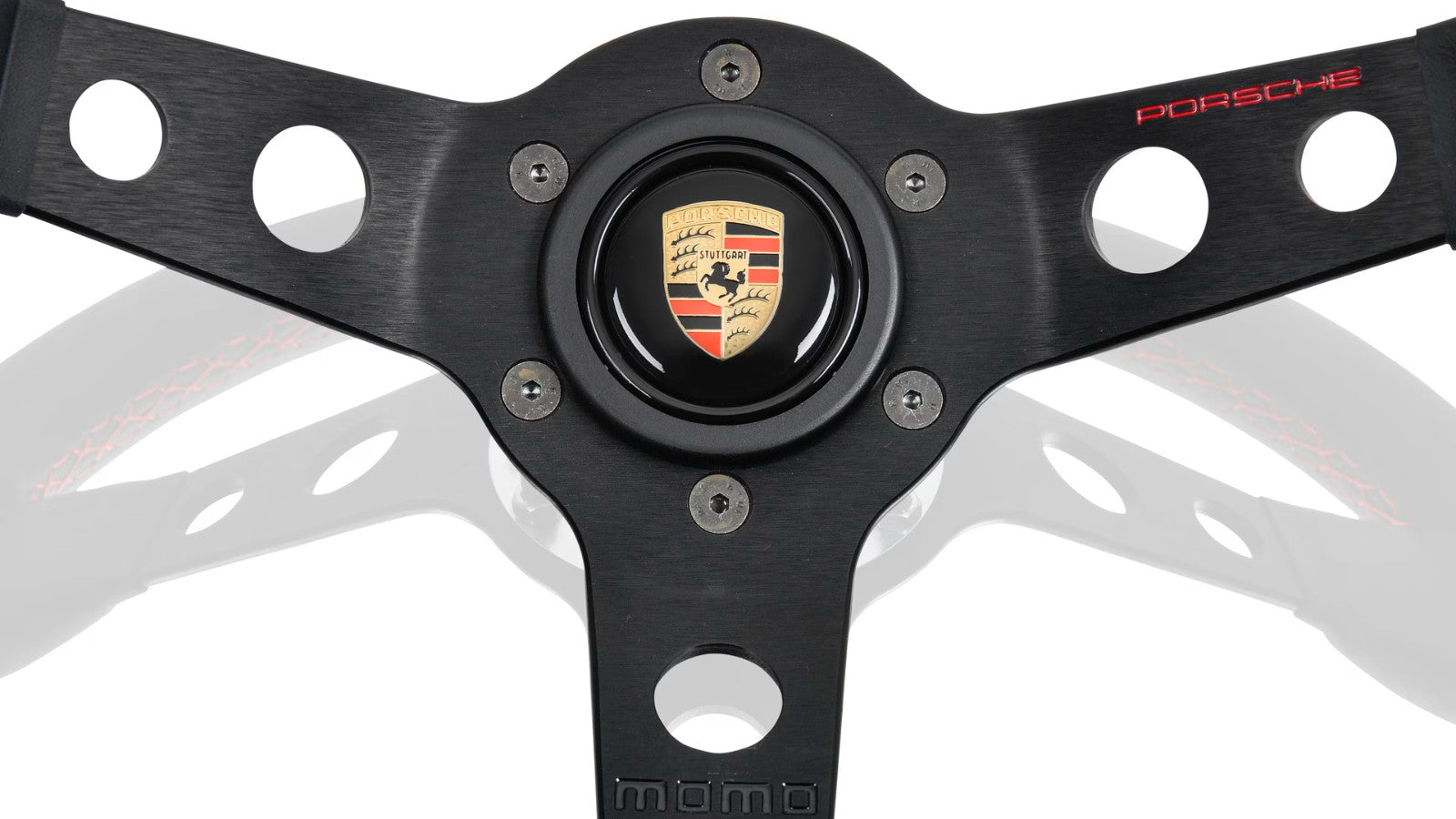 Genuine Porsche Momo Classic performance steering wheel black leather red stitching