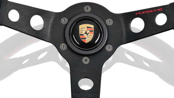 Genuine Porsche Momo Classic performance steering wheel black leather red stitching