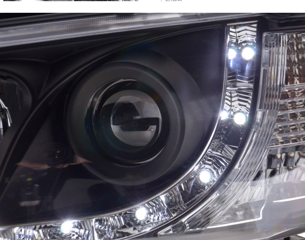 FK Pair LED DRL Halo Lightbar Headlights VW Transporter T4 LONG 96-03 Black LHD