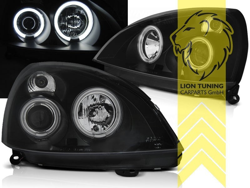 LT LED DRL Halo Ring Headlights Renault Clio MK2 2 B CB LB S 01-05 black LHD