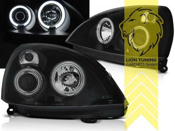 LT LED DRL Halo Ring Headlights Renault Clio MK2 2 B CB LB S 01-05 black LHD