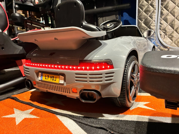 Kids Grey Porsche 911 Ride On Car Licensed RUF CTR 12v Battery Remote BT Stereo Children's Ride-On Car