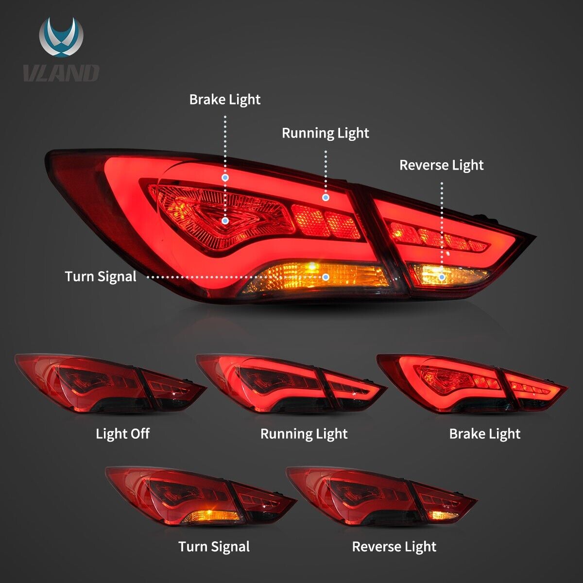 VLAND 11-14 Hyundai Sonata 6 YF Lightbar LED DRL Rear Lights Tail Lamps LHD