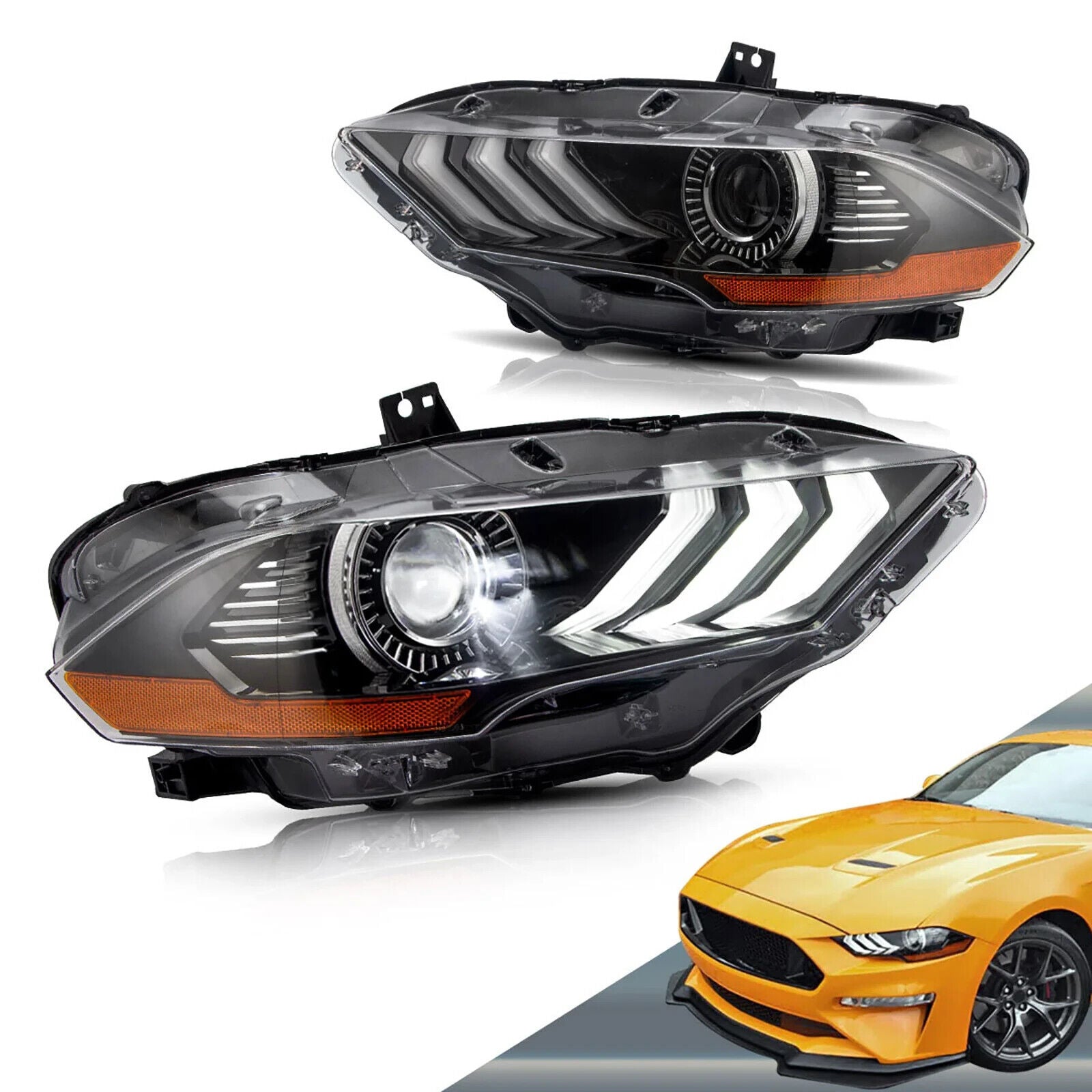 VLAND Ford Mustang GT and EcoBoost Models 2018-2023 LED DRL Lightbar Headlights