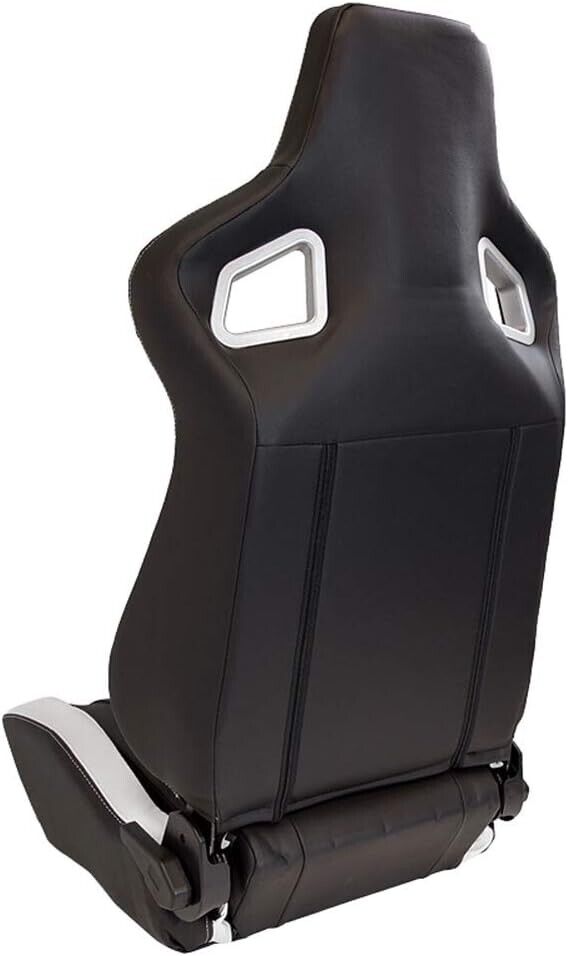 UK Auto-Style x2 / a Pair of Universal Reclining Sports Bucket Seat BLACK & WHITE + slide runners