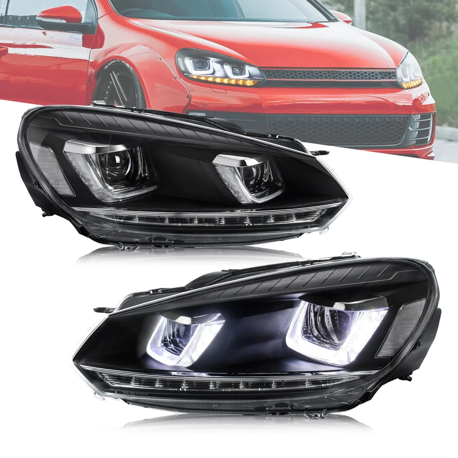 VLAND VW Golf 6 MK6 08-14 SEQUENTIAL LED DRL Lightbar Headlights LHD