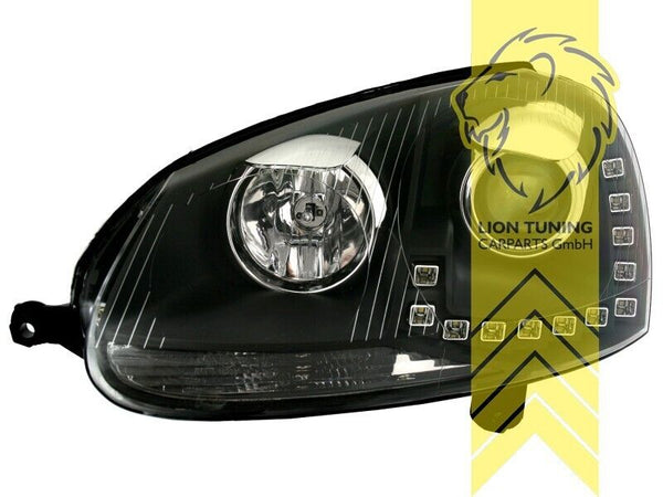 LT Pair LED DRL Halo Ring Headlights VW Golf 5 MK5 03-09 sedan variant black