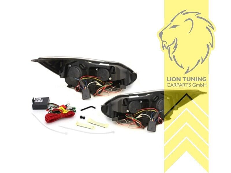 LT LED DRL Angel Eye Projector Headlights Ford Focus 3 MK3 11-14 Chrome LHD