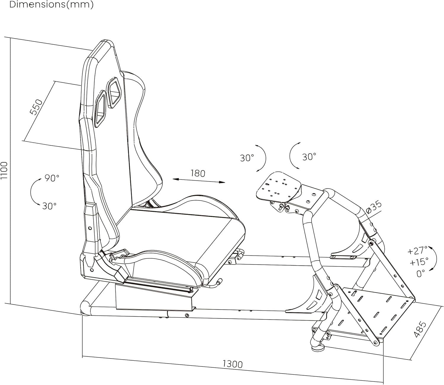 OPLITE GT3 Game Sim Racing Frame Rig & Seat for Screen Wheel Pedals Xbox PS PC