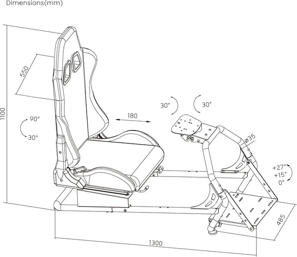 OPLITE GT3 Game Sim Racing Frame Rig & Seat for Screen Wheel Pedals Xbox PS PC