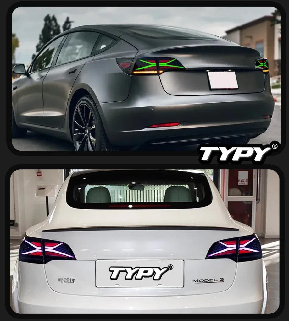 TYPY Pair Tesla Model 3 Y RGB Colour 2019-2022 Dynam Rear Lights Tail LHD