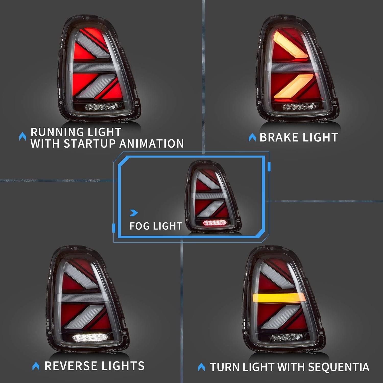 UK RHD VLAND BMW Mini R56 R57 R58 R59 07-15 LED Lightbar Rear Lights WELCOME SEQ