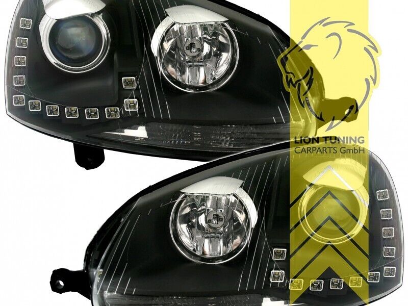 LT Pair LED DRL Halo Ring Headlights VW Golf 5 MK5 03-09 sedan variant black