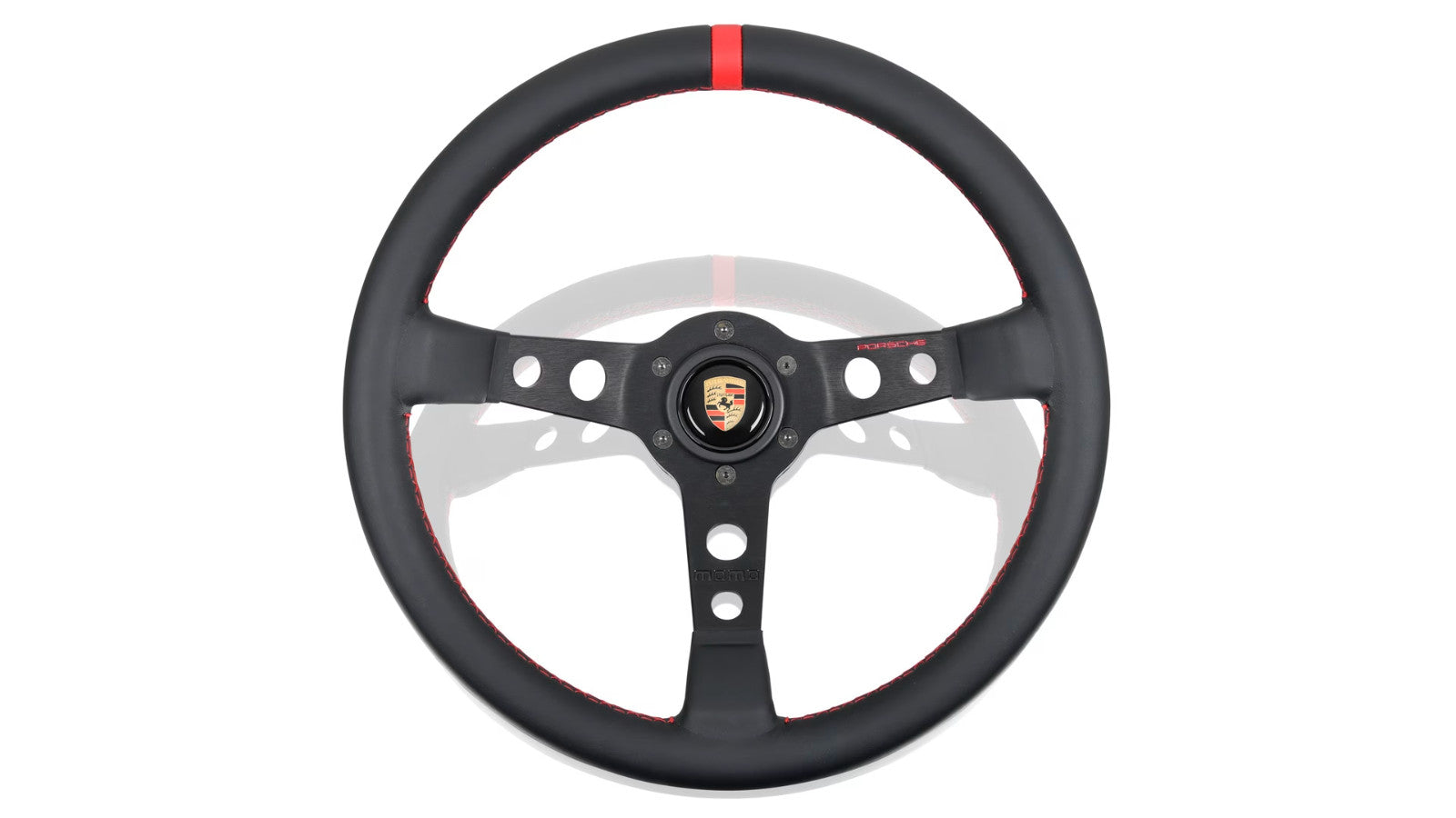 Genuine Porsche Momo Classic performance steering wheel black leather red stitching