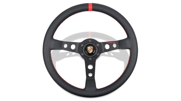 Genuine Porsche Momo Classic performance steering wheel black leather red stitching