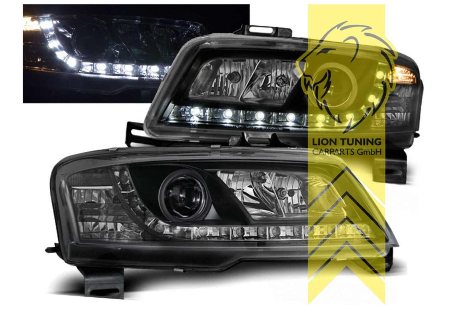 LT Pair LED DRL Lightbar Halo Ring Headlights Fiat Stilo type 192 black LHD