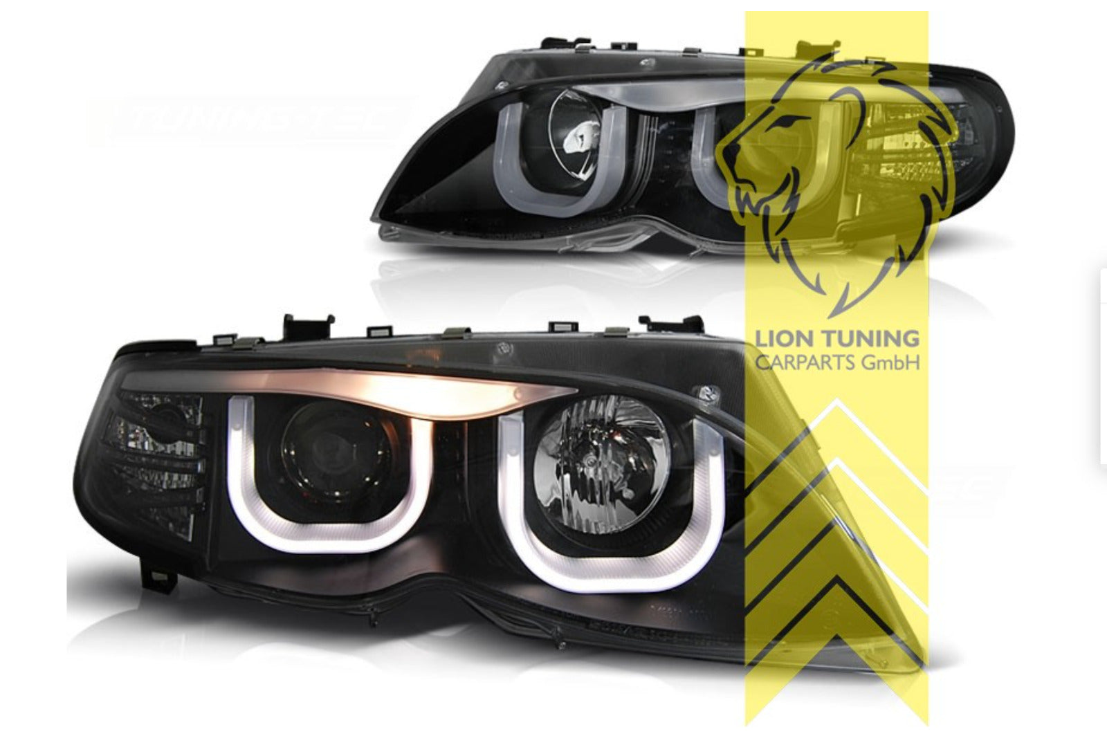 LT LED DRL 3D Angel Eye headlights BMW 3-Series E46 Saloon Touring 01+ black LHD