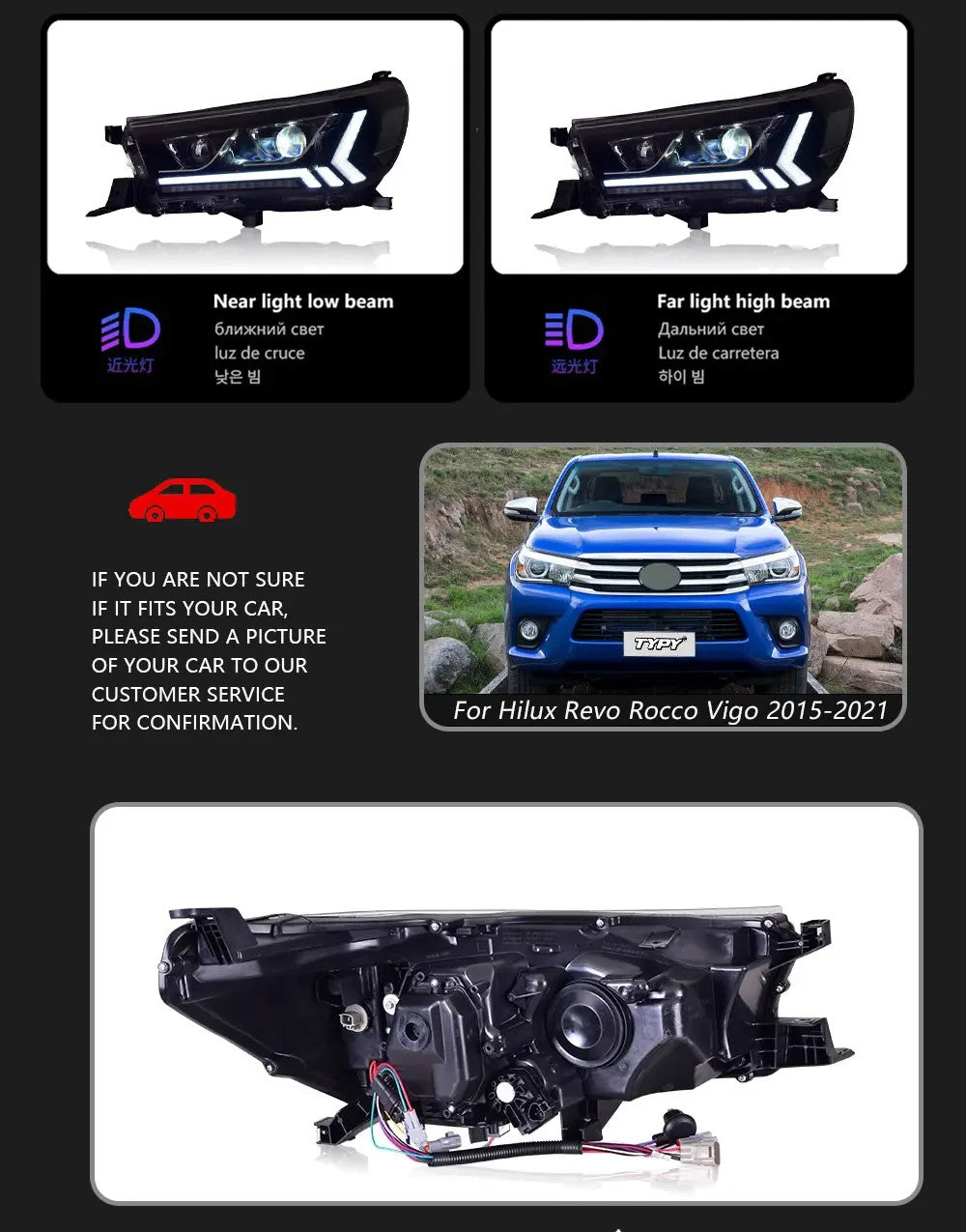 TYPY Pair Toyota Hilux Revo Rocco Wigo LED DRL Headlights Halogen / Xenon LHD