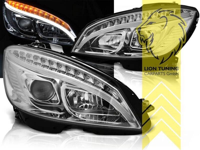 LT Pair LED DRL Lightbar Headlights Mercedes W204 S204 C-Class chrome 07-10 LHD