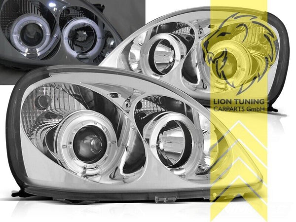 LT Pair LED DRL Lightbar Halo Ring Angel Eye Headlights Yaris 1 MK1 Chrome LHD