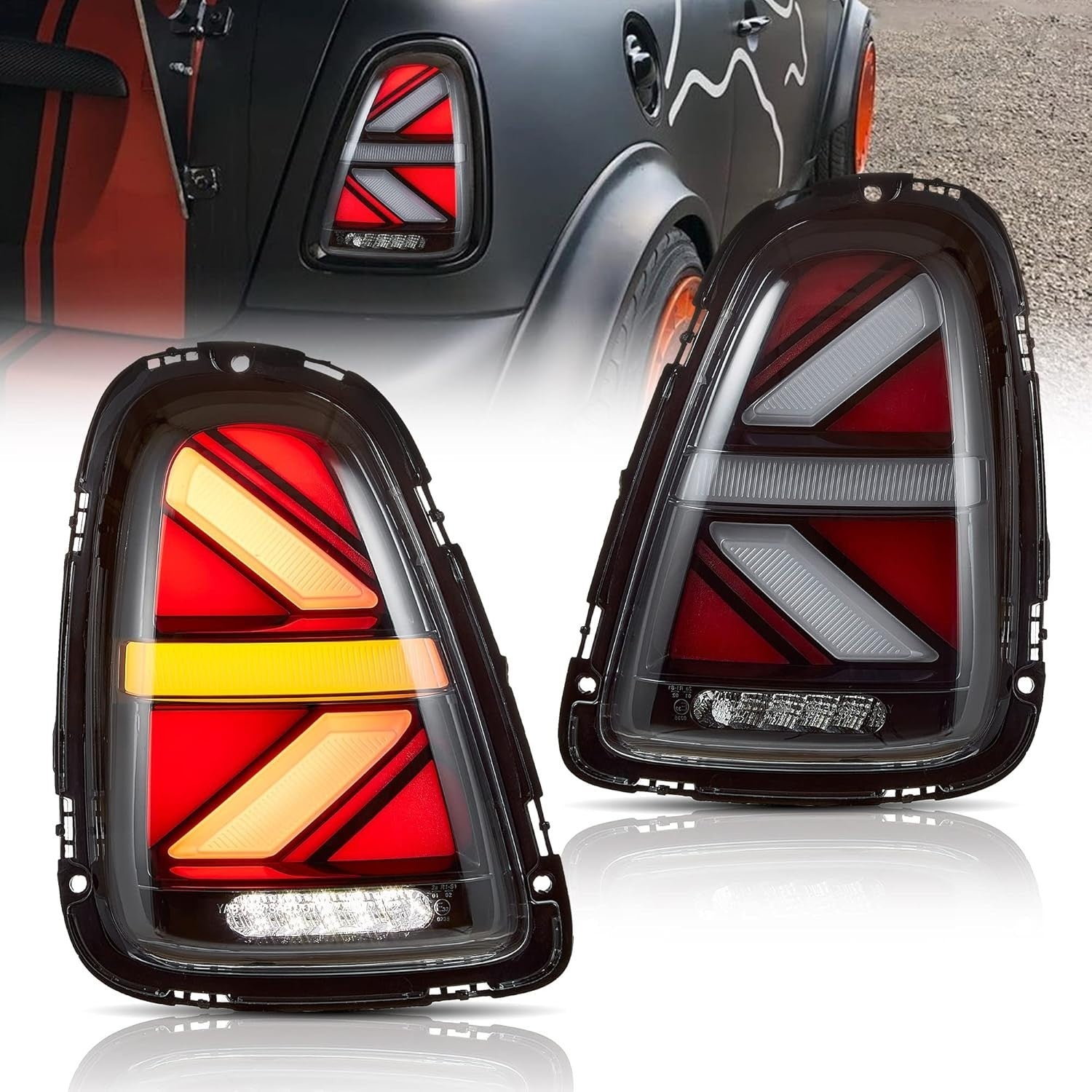 UK RHD VLAND BMW Mini R56 R57 R58 R59 07-15 LED Lightbar Rear Lights WELCOME SEQ