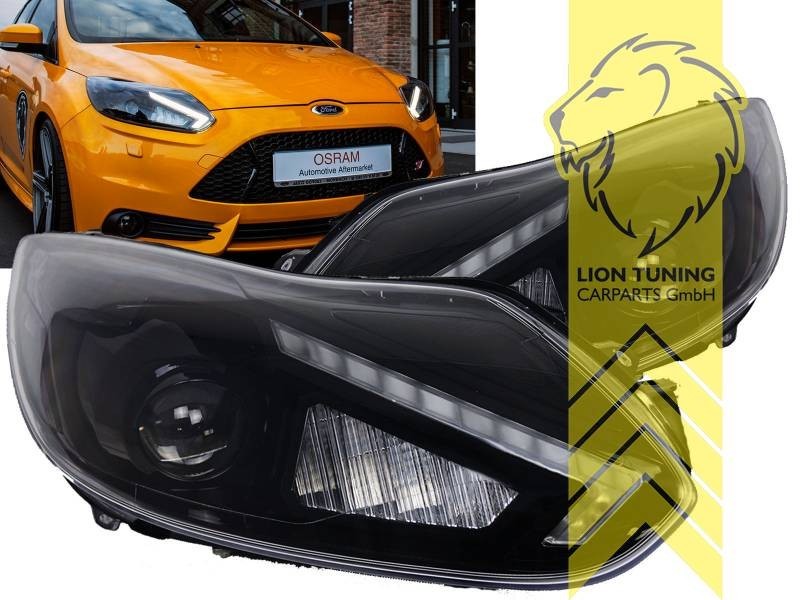 LT Pair LED DRL Lightbar Headlights OSRAM Bi XENON Ford Focus 3 black 11-14 LHD
