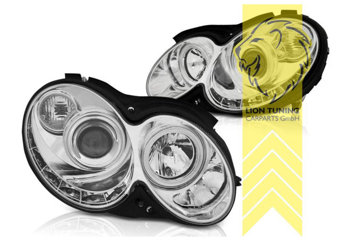 LT Pair LED DRL Lightbar HALO RING EYE Headlights CLK C209 Coupe Cab chrome LHD