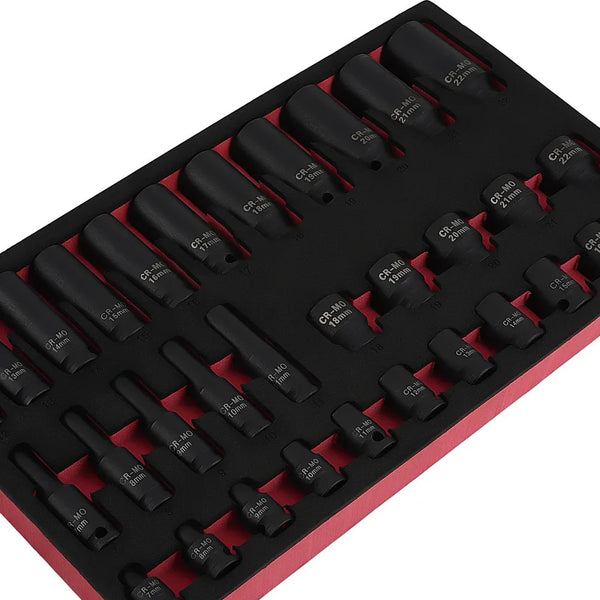 MXPR 32PC 3/8 DRIVE IMPACT SOCKET SET (STANDARDDEEP) 6 POINT PROFILE 40crmo