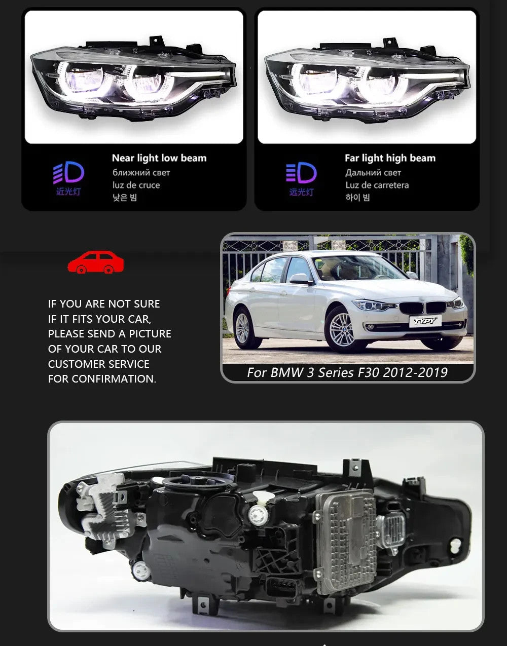 TYPY Pair 12-19 BMW 3 Series F30 LED DRL Dynamic Headlights OE Halogen / Xenon