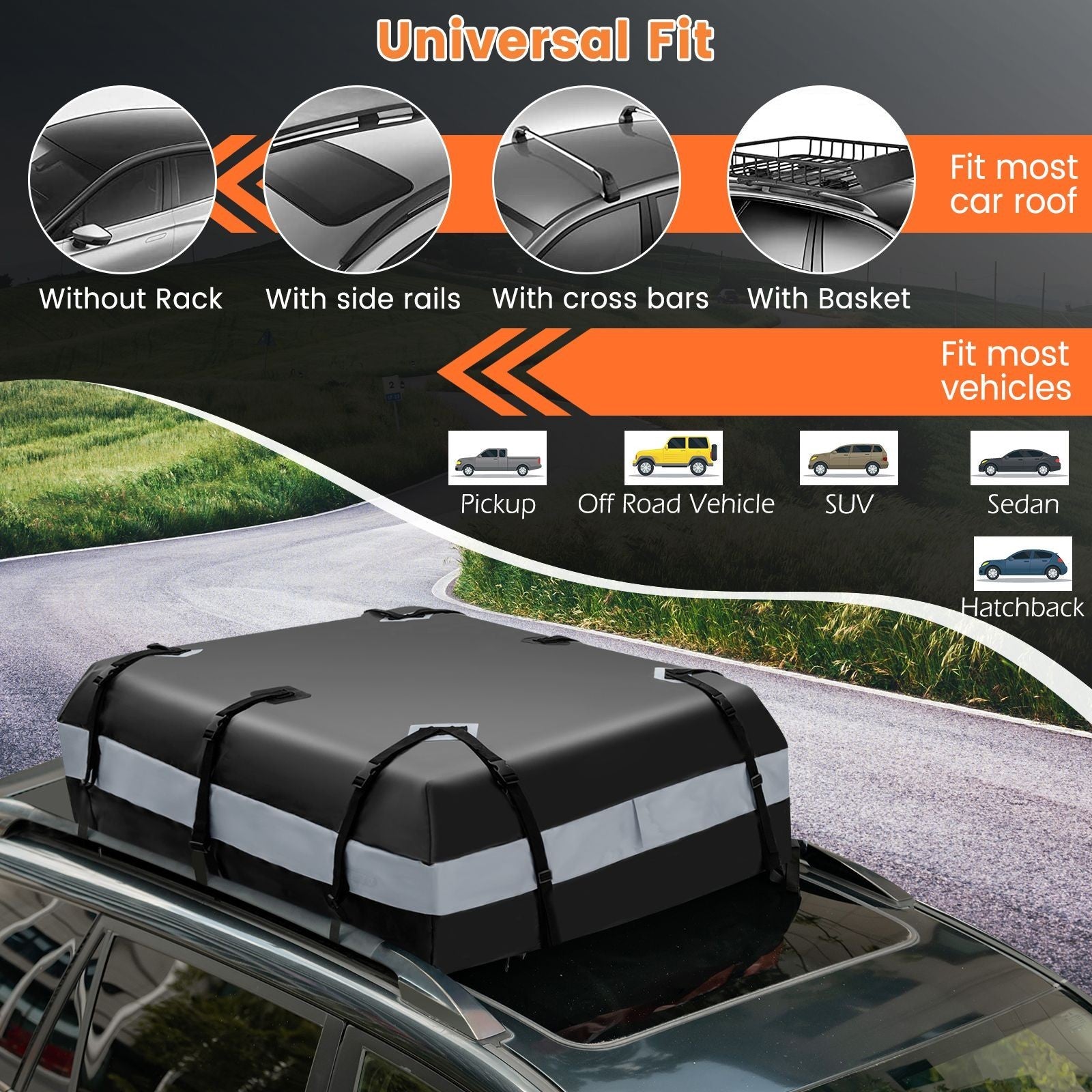 Waterproof Rooftop Luggage Car Roof Bag + Non-Slip Mat + 6 Door Hooks