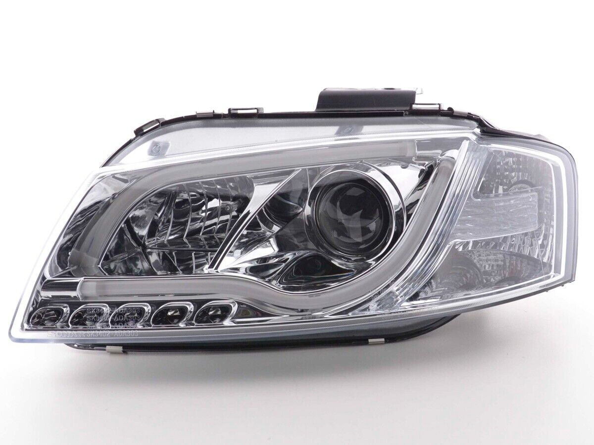 FK LED DRL Headlights Lightbar Halo Projector Audi A3 8P 8PA 03-08 Chrome LHD