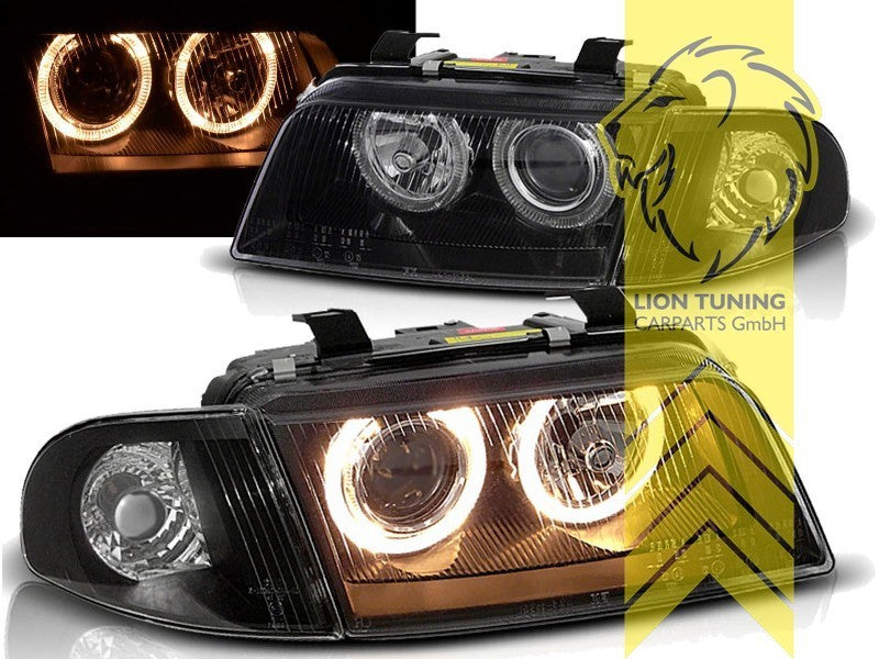 LT Pair LED DRL Halo Headlights Audi A4 B5 8D Sedan Avant 94-98 black LHD