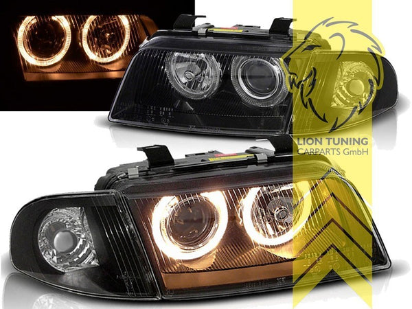 LT Pair LED DRL Halo Headlights Audi A4 B5 8D Sedan Avant 94-98 black LHD