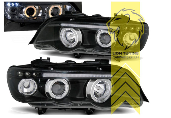 LT Pair Flagship LED DRL Halo Ring Eye Headlights BMW X5 E53 black LHD