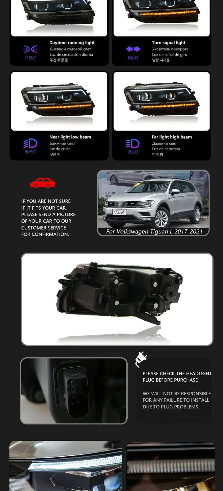 TYPY Pair 17-21 VW Tiguan LED DRL Dynamic Headlights LHD / RHD Beam Available