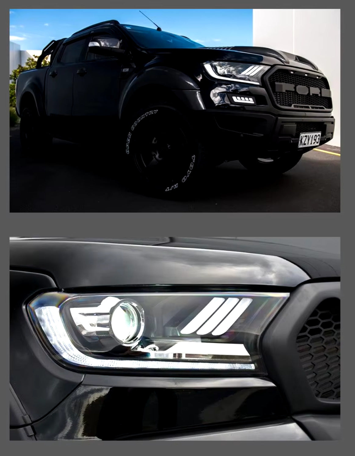 TYPY Pair LED DRL Lightbar Headlights Ford Ranger 2016–2020 Hid H7 Everest LHD