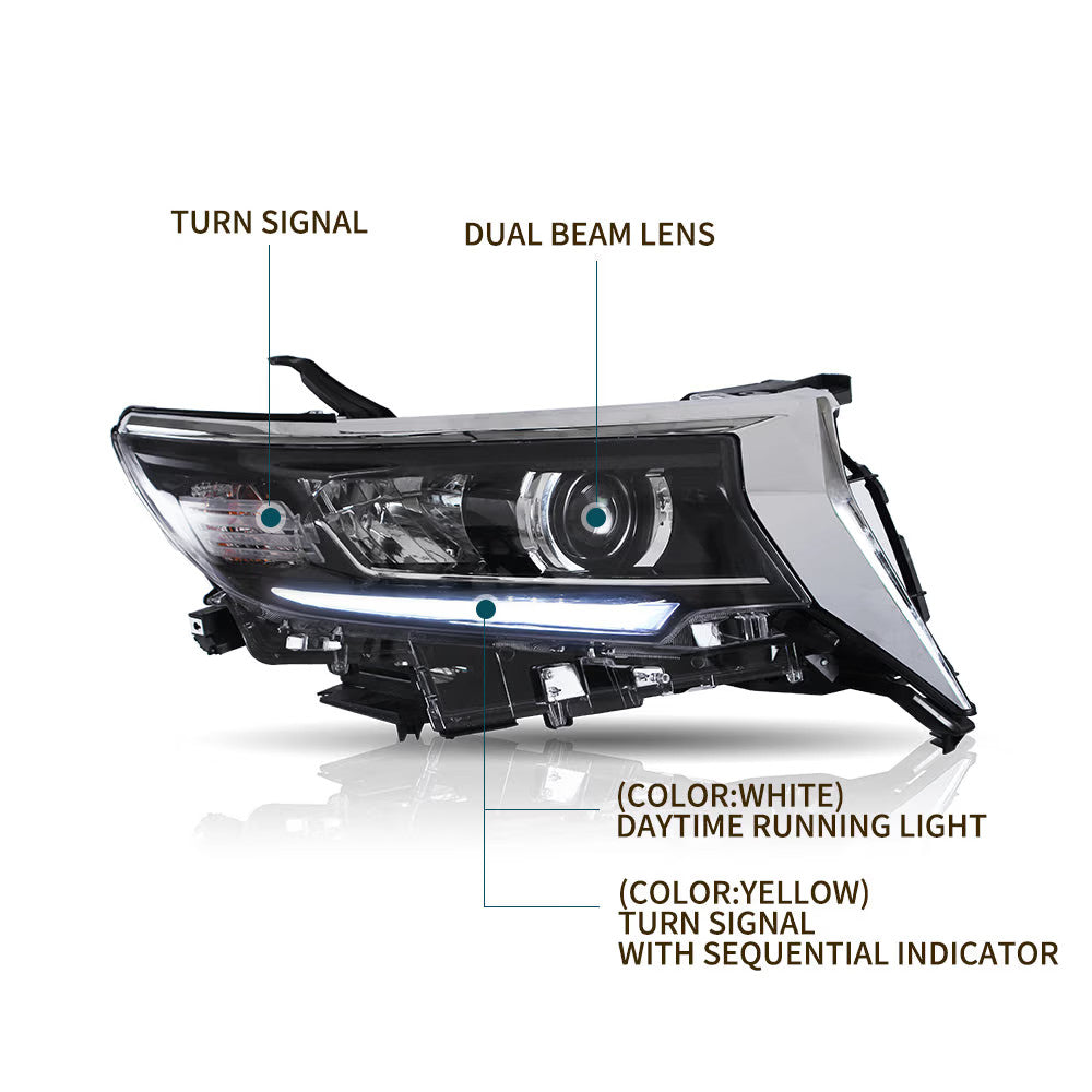 VLAND EU Toyota Land Cruiser Prado 16-21 LED DRL Lightbar Halo Headlights LHD