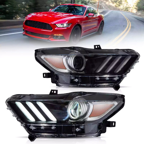 VLAND Pair 2015-2017 Ford Mustang LED DRL Projector Aftermarket Headlights LHD