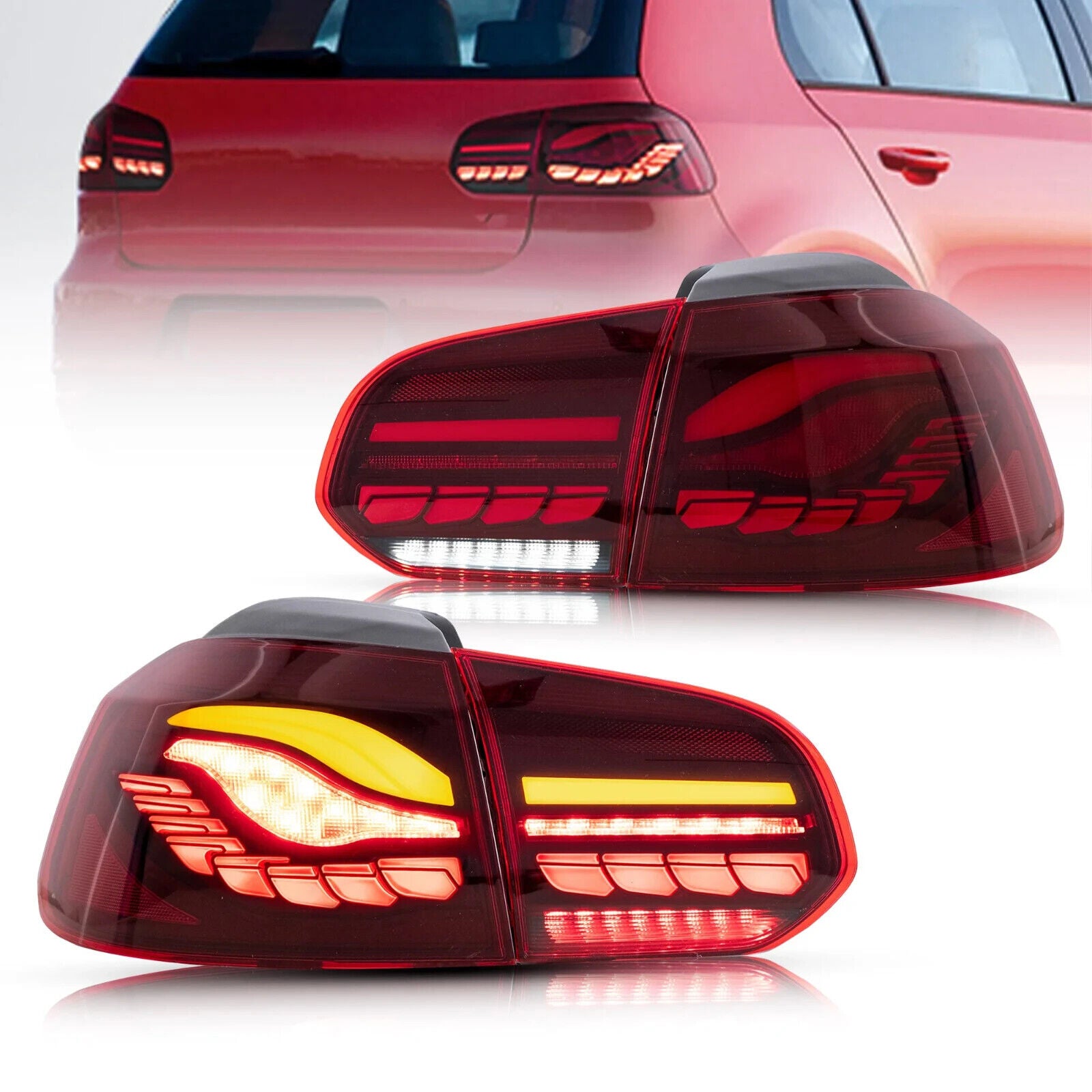 VLAND OLED Sequen Lightbar Rear Lights for Halogen HB - Golf 6 MK6 08-14 RED LHD