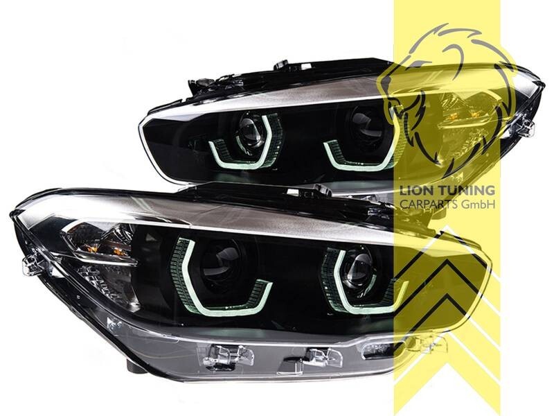 LT Pair LED DRL Dual Halo Y Hex Headlights BMW 1 Series F20 F21 LCI 15-19 black LHD