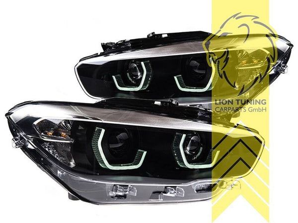 LT Pair LED DRL Dual Halo Y Hex Headlights BMW 1 Series F20 F21 LCI 15-19 black LHD