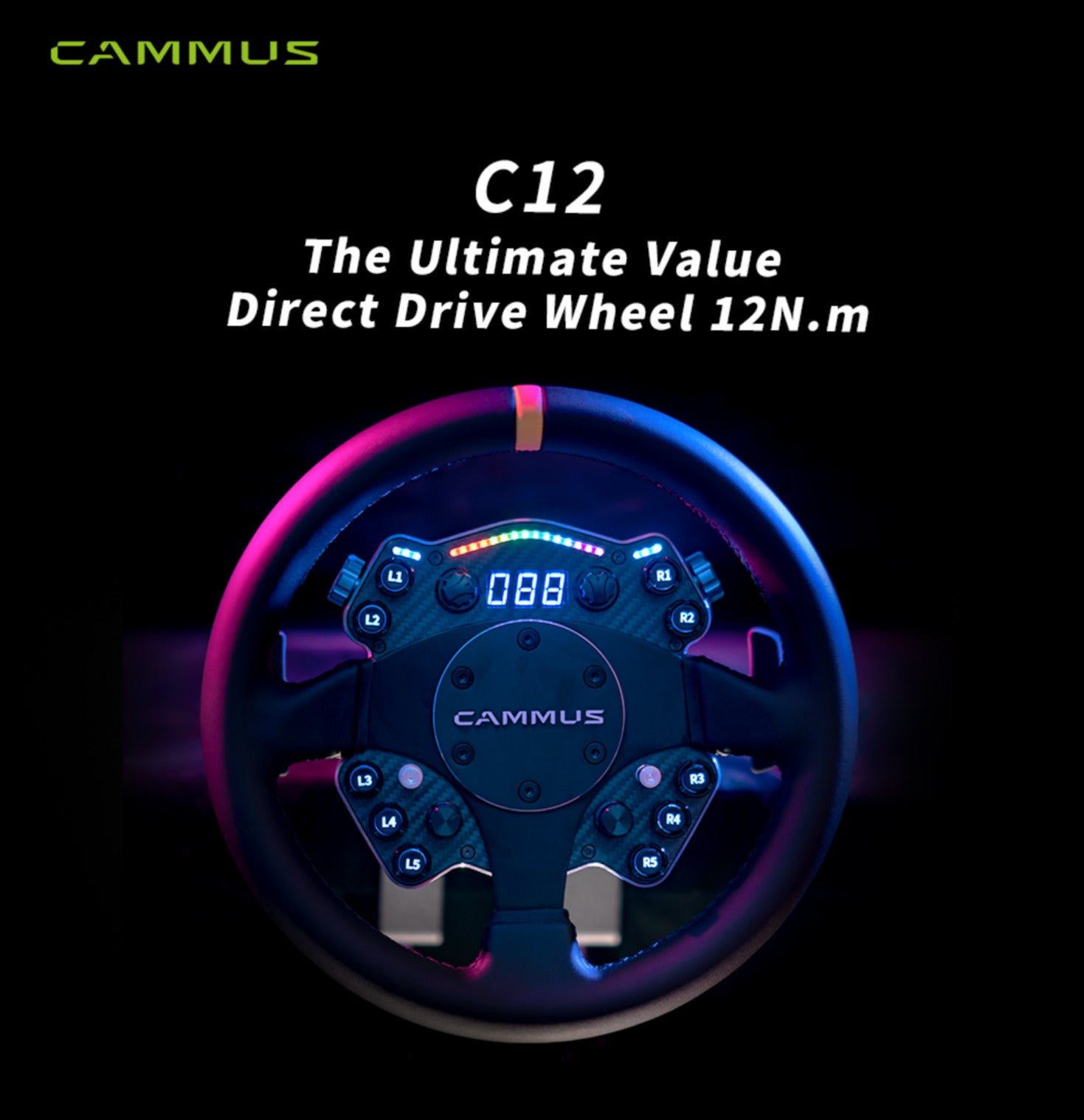 Global First CAMMUS C12 Direct Drive Racing Sim Simulator Steering Wheel Direct Drive Wheelbase PC 12NM LED