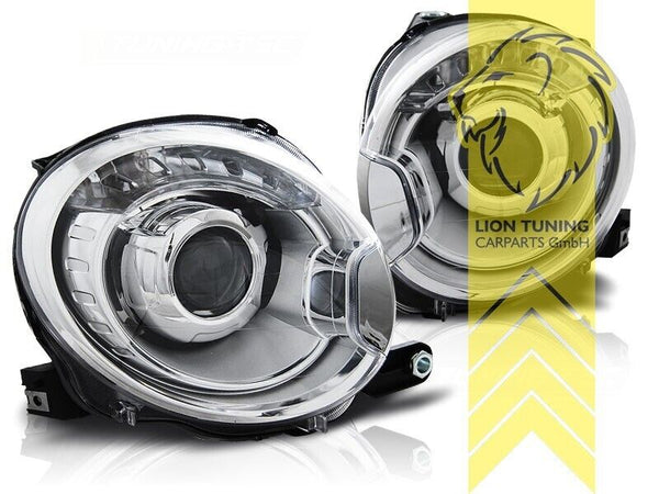 LT Pair LED DRL Halo Headlights Fiat 500 312 chrome XENON optics 07-16 LHD