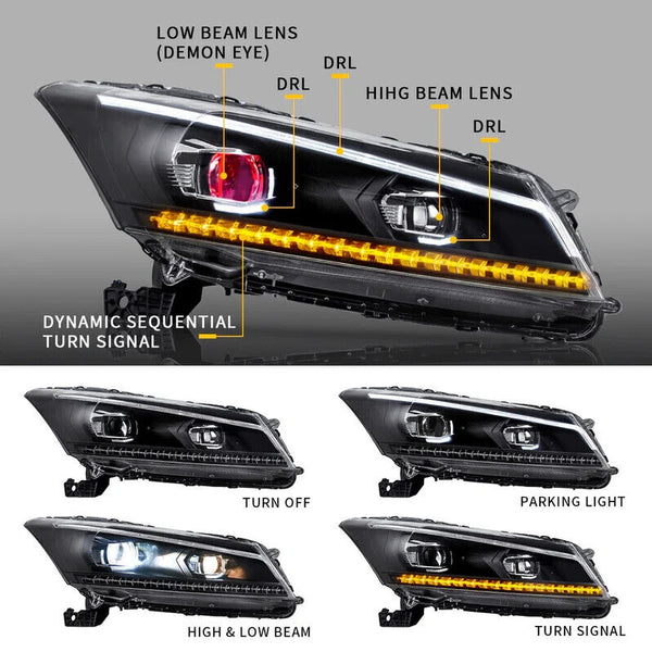 VLAND Honda Accord 2008-2012 SEQUENTIAL Dynamic Animation LED DRL Headlights LHD