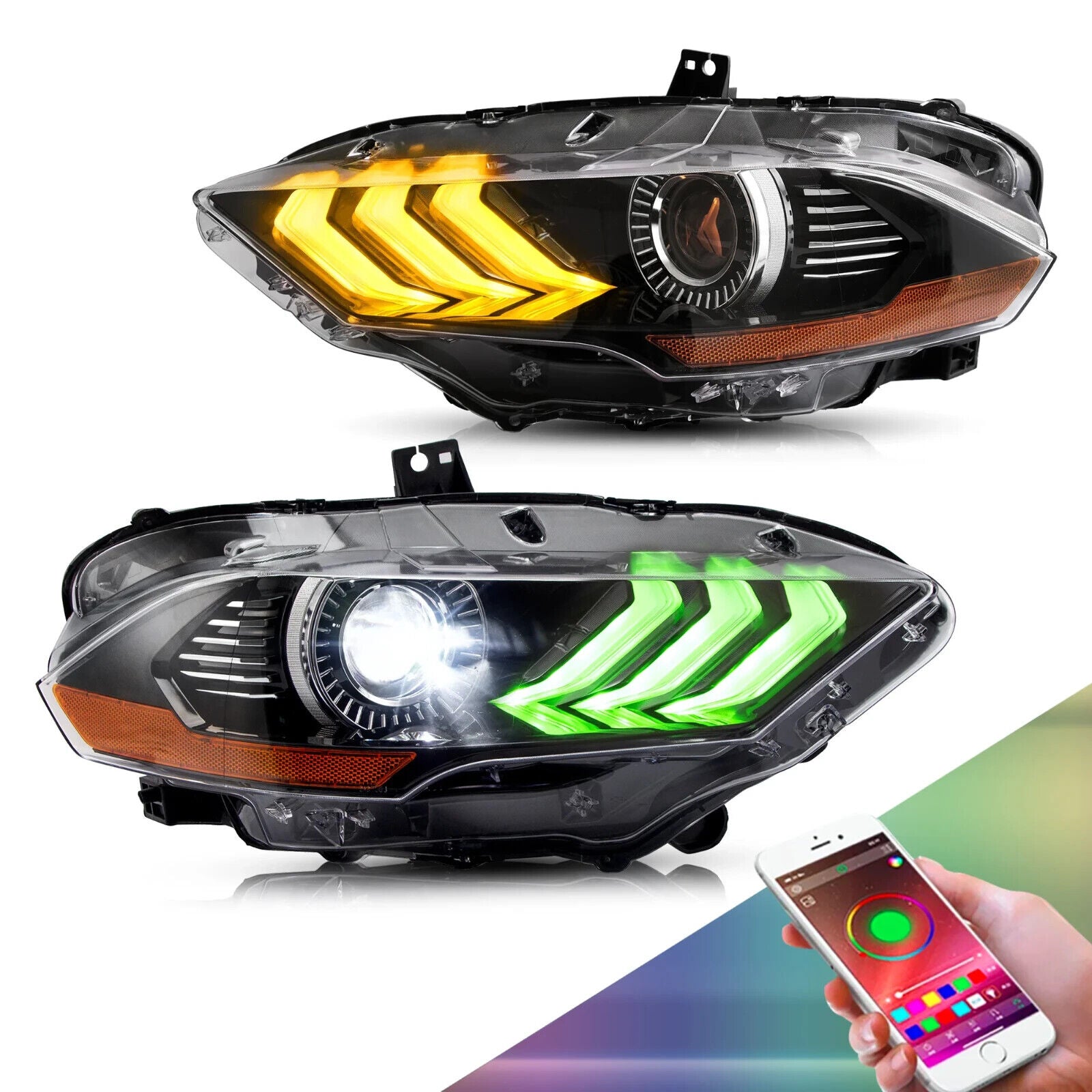 VLAND Ford Mustang 6 MK6 RGB Projector S550 18-23 LED DRL Lightbar Headlights