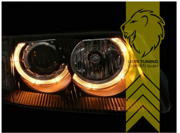 LT DEPO Pair Halogen H7 Angel Halo Ring Headlights VW Passat 3BG B5 Black LHD